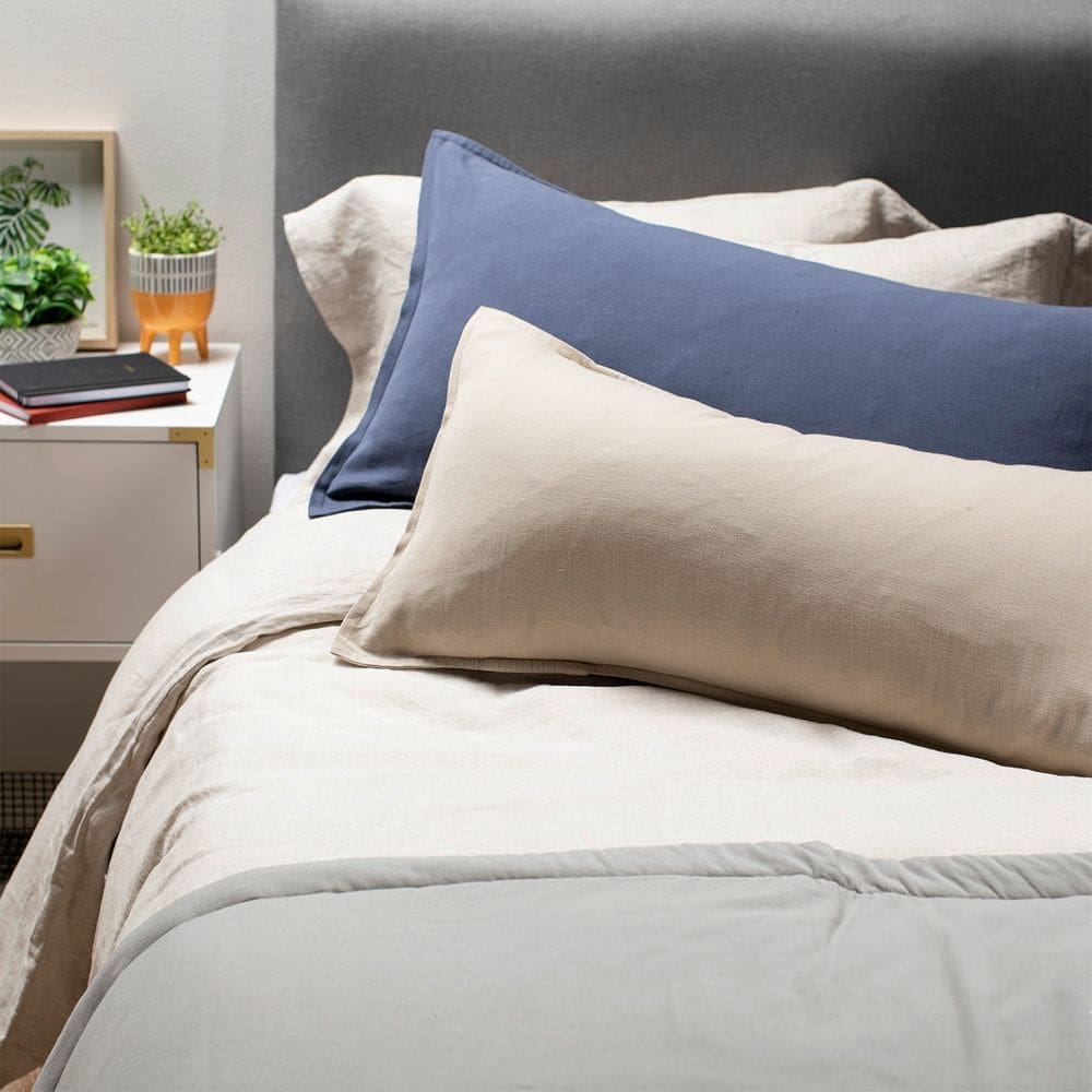 Pacote de 2 capas de almofada 100% algodão 50x90cm cinza e azul