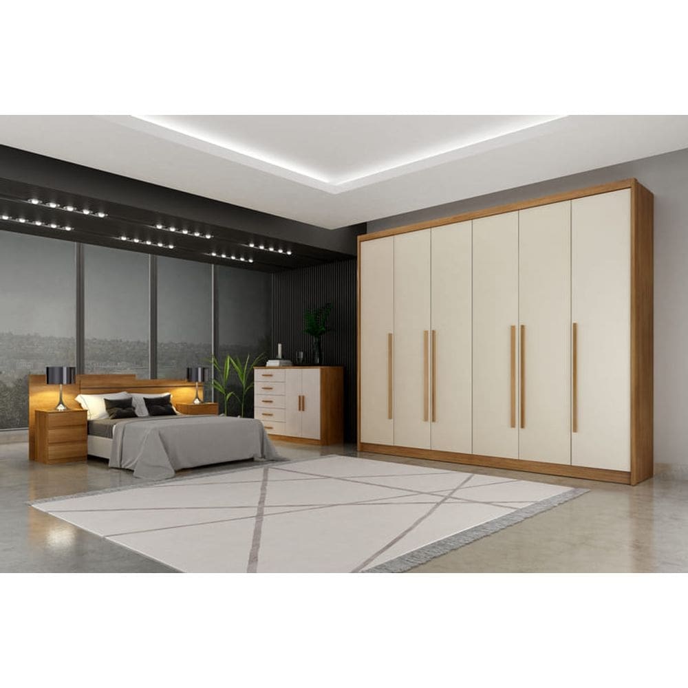 Guarda Roupa Casal 6 Portas 8 Gavetas - Orfeus-Cumaru/Fendi - Móveis Novo Horizonte