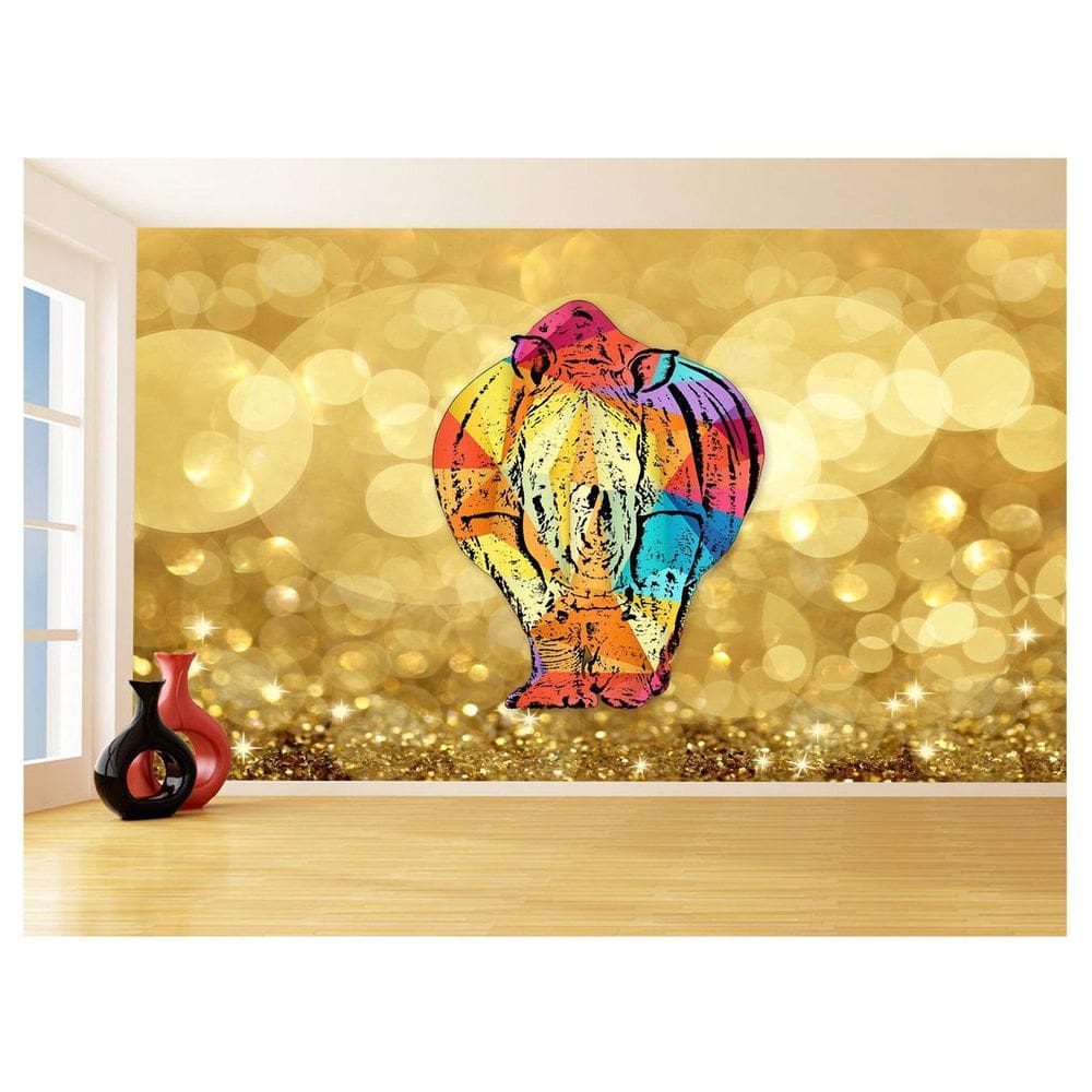 Papel De Parede 3D Animais Pop Art Rinoceronte 3,5M Pxa524