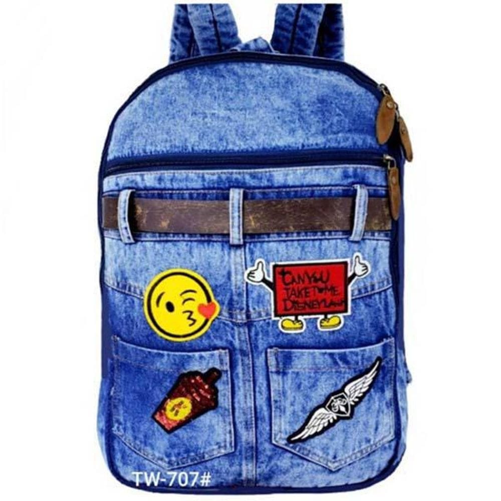 Mochila escolar juvenil jeans despojado estilo patches tw707