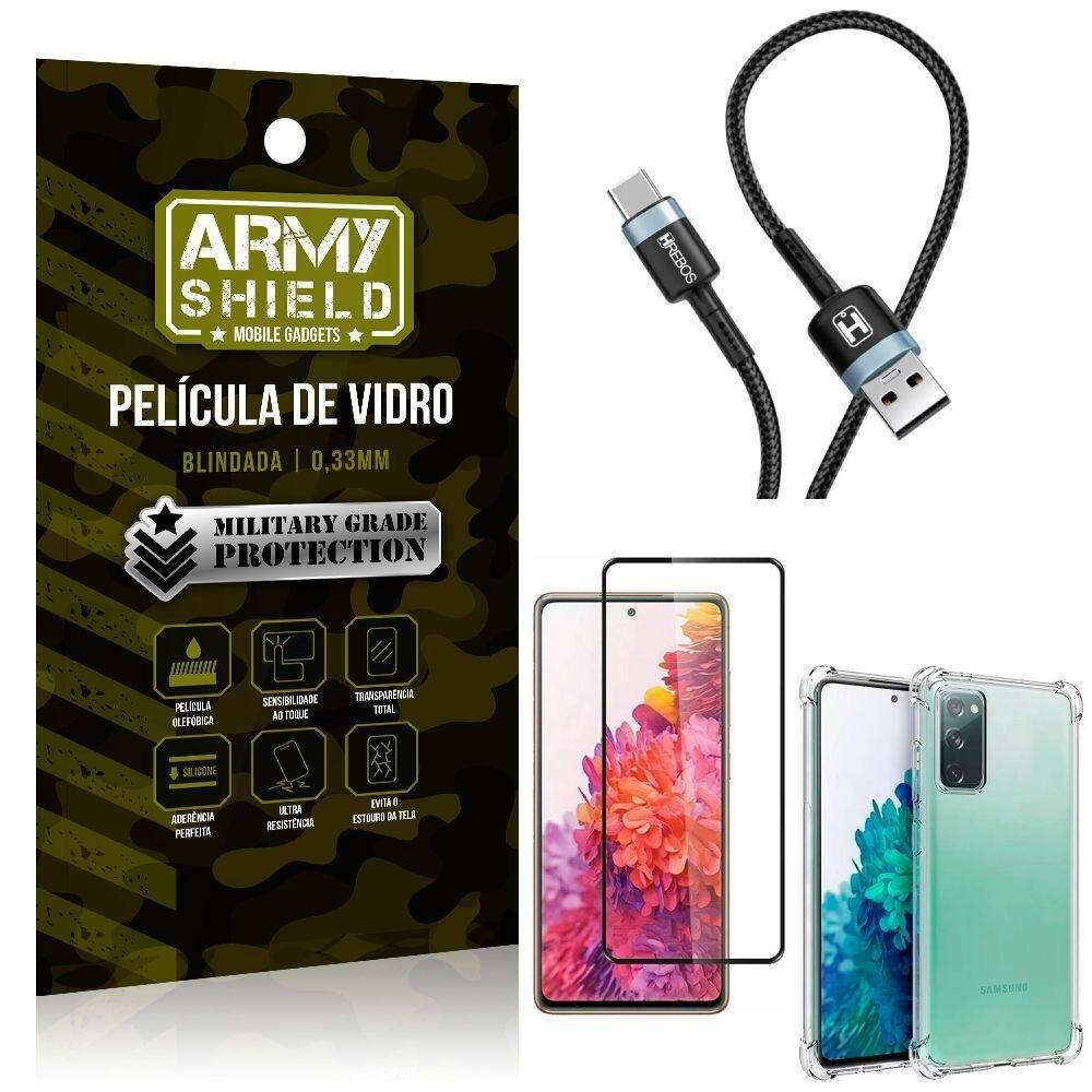 Cabo usb tipo c hs-302 samsung s20 fe+capinha+película 3d