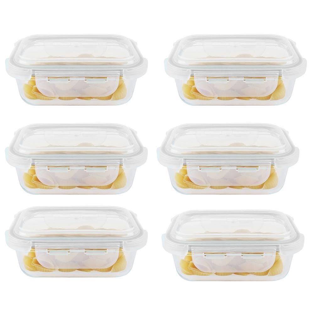 Kit 6 potes hermético vidro marmita micro-ondas 1520ml