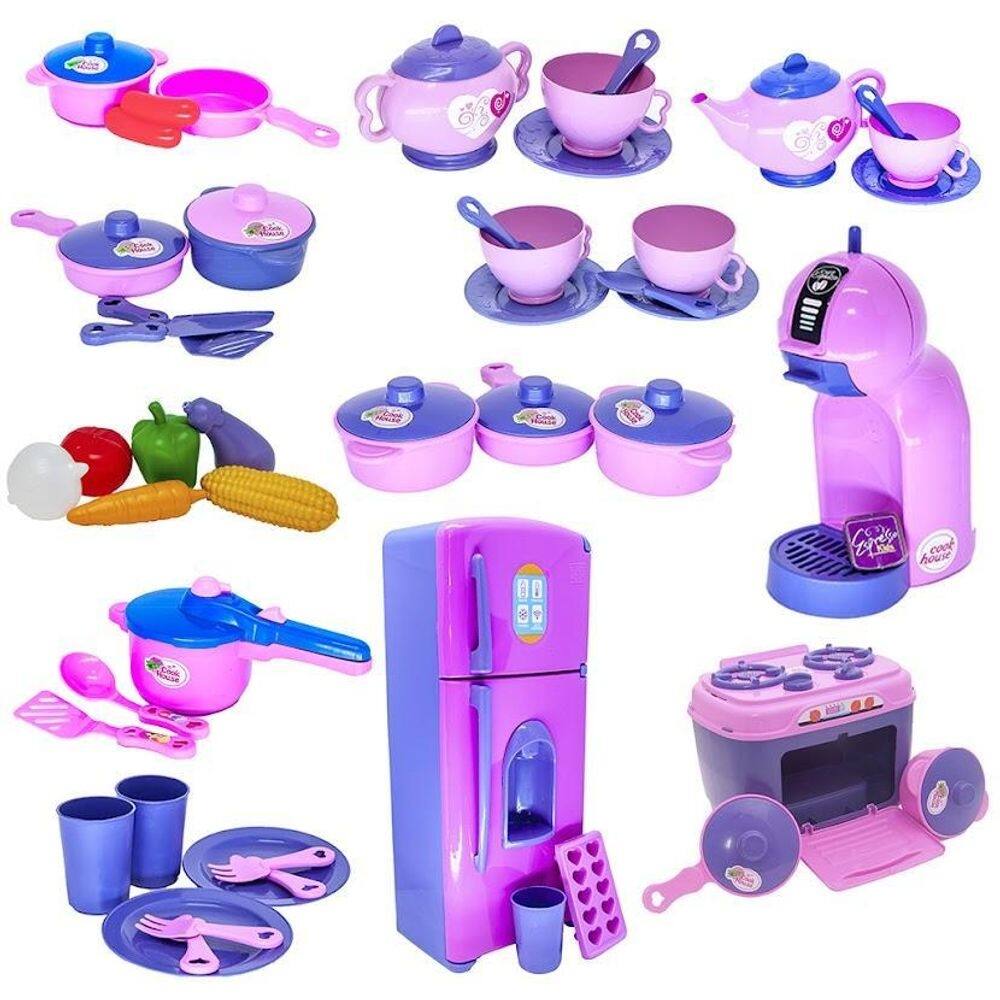 Super kit cozinha infantil eletro legumes café geladeira 49p