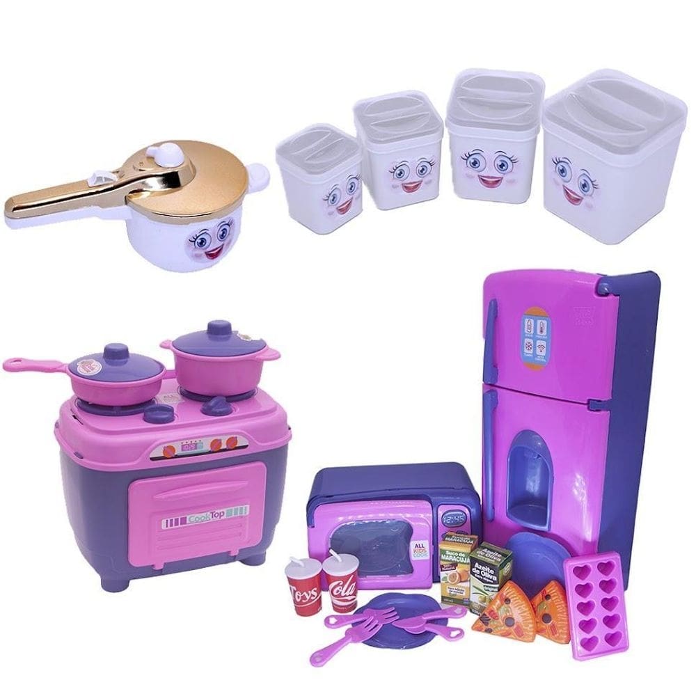Cozinha menina infantil brinquedo geladeira fogão 23 peças