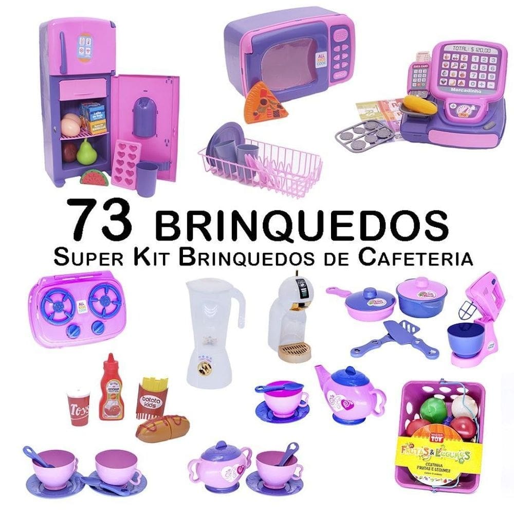Kit café infantil registradora geladeira microondas 73pç