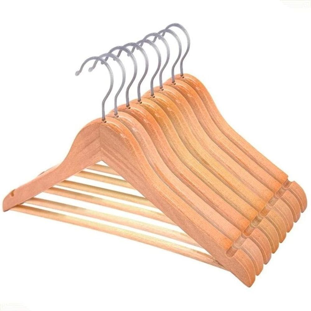 Kit 9 cabides madeira marfim verniz adulto barra blusa calça