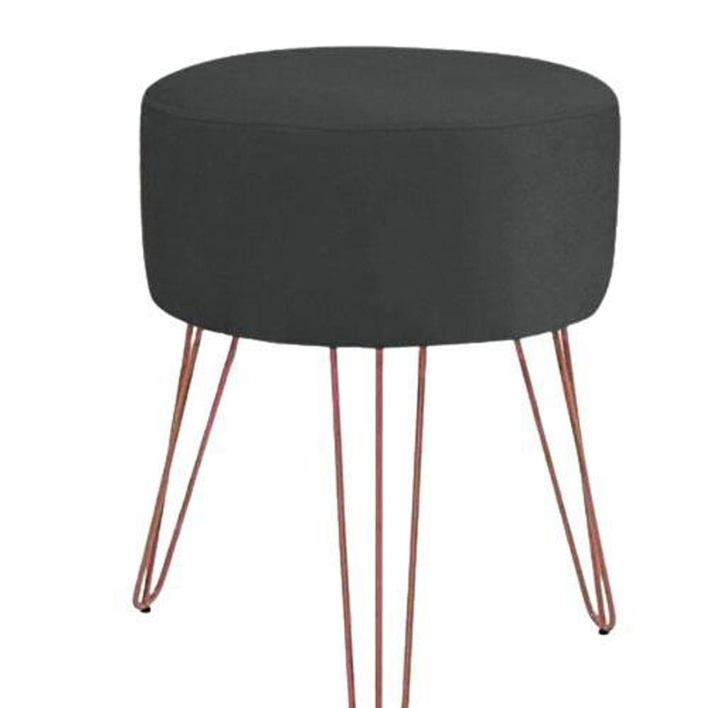 Puff magnus redondo suede preto pés aramado rose gold