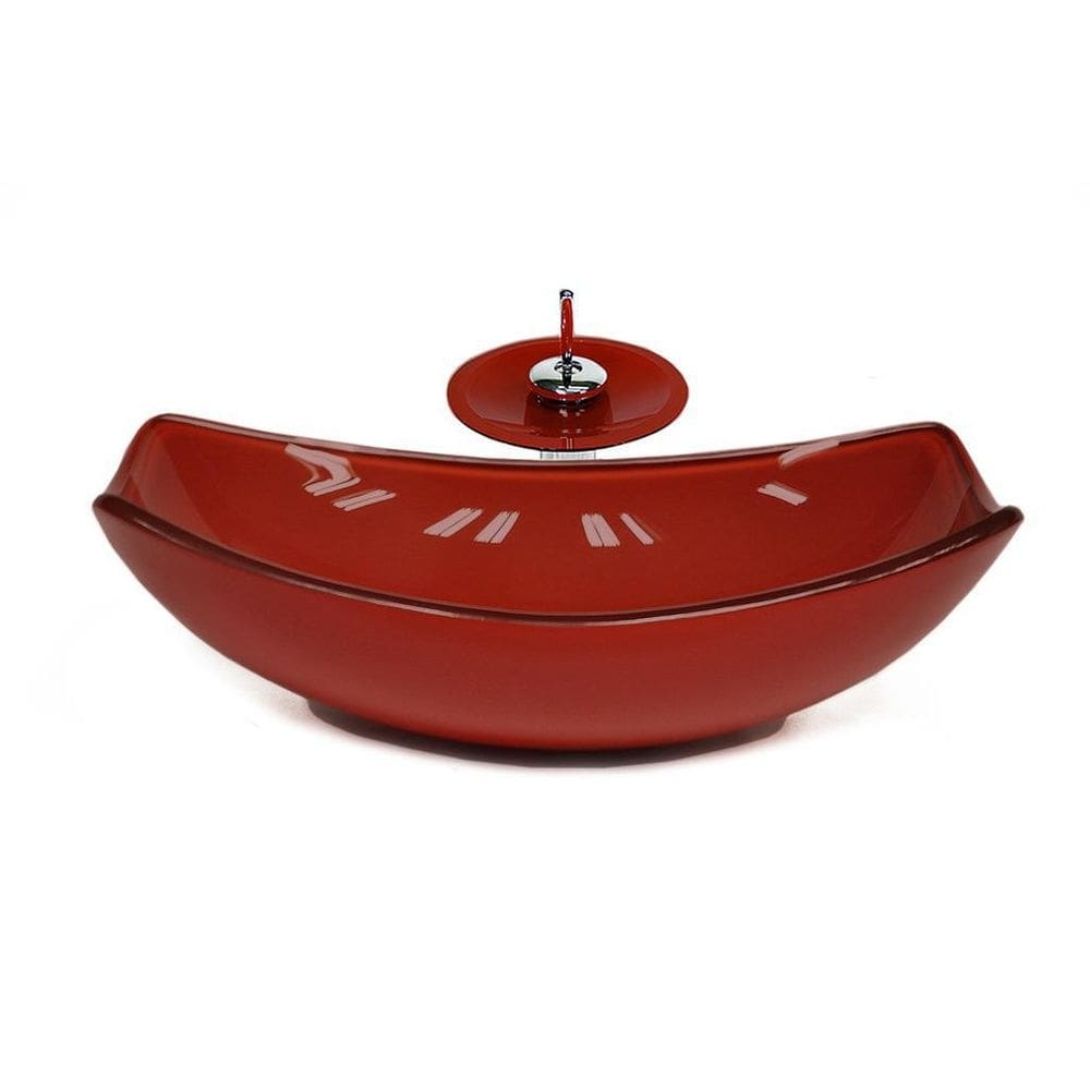 Cuba de vidro oval 51cm vermelho cereja + válvula + torneira