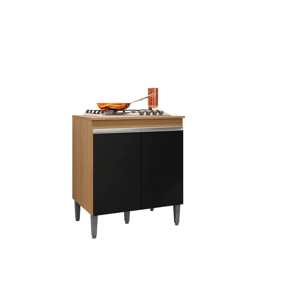 Balcão Cooktop Andréia Amêndoa/Preto C/Tampo - AJL Móveis