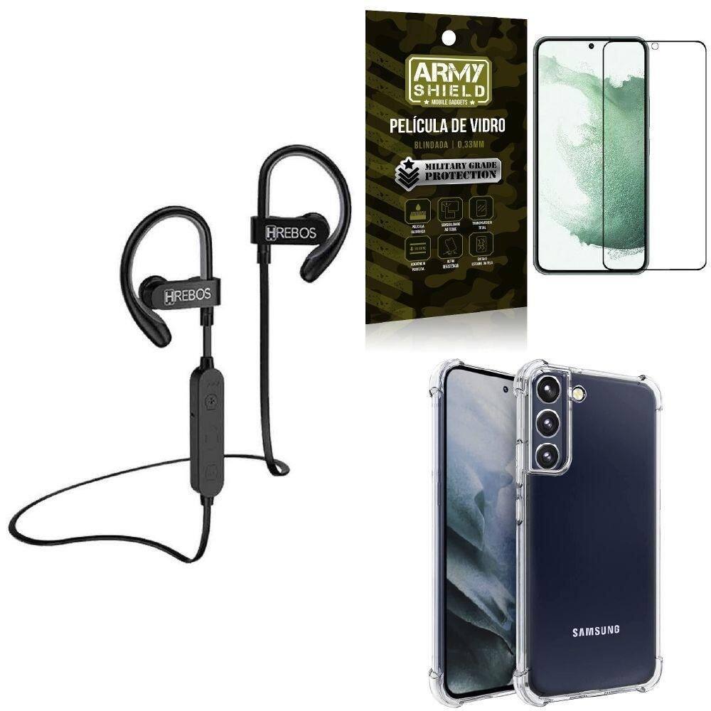 Capinha samsung s22 plus + fone bluetooth hs188 +película 3d