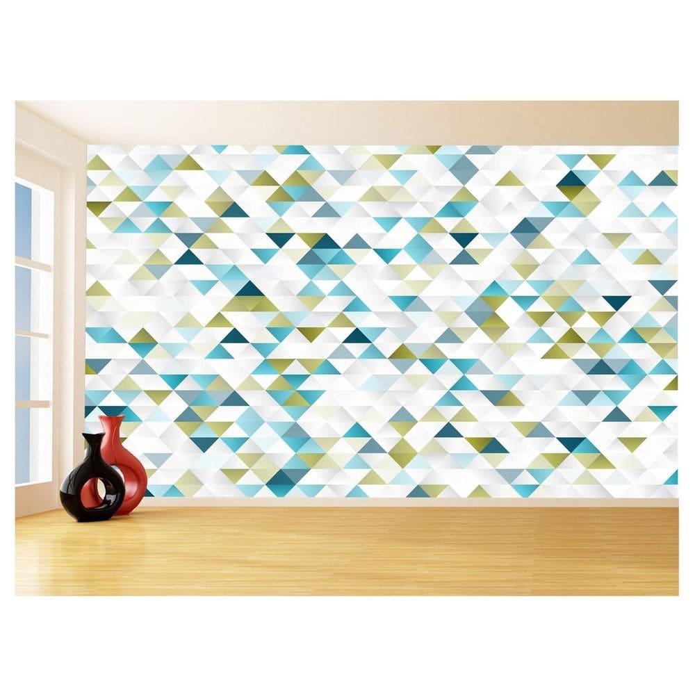 Papel De Parede 3D Geométrico Triângulos Verde 3,5M Gmt17