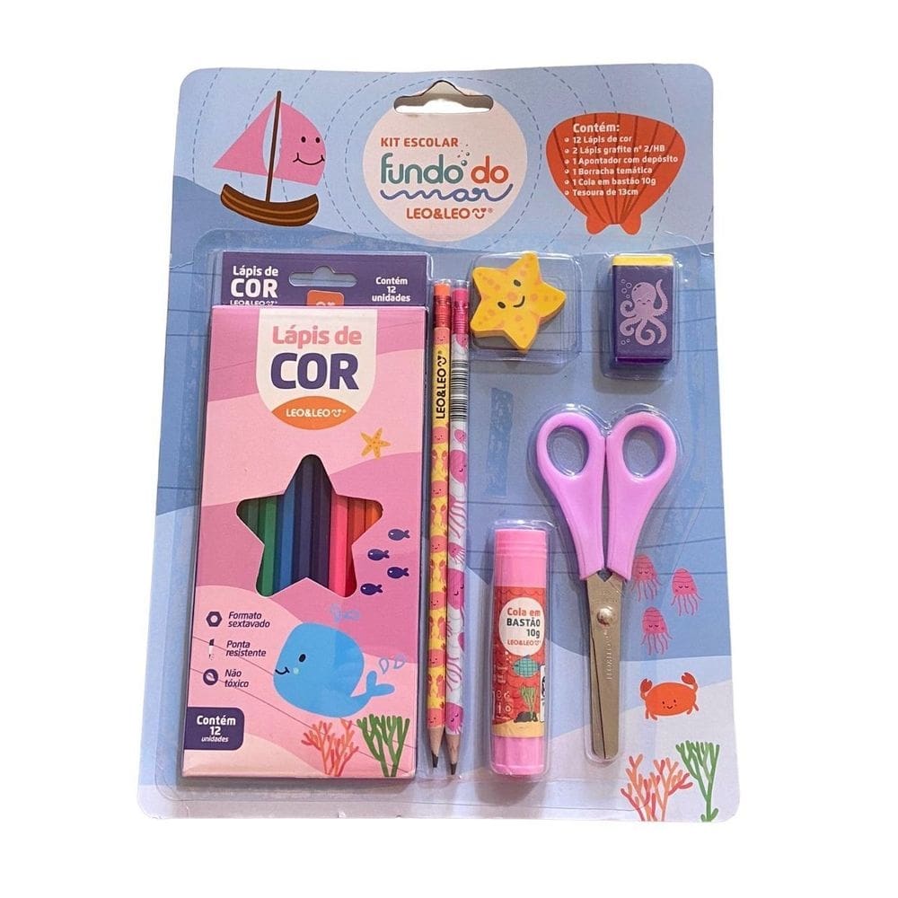 Kit Escolar Com 7 Pecas Fundo Do Mar Leo E Leo Infantil