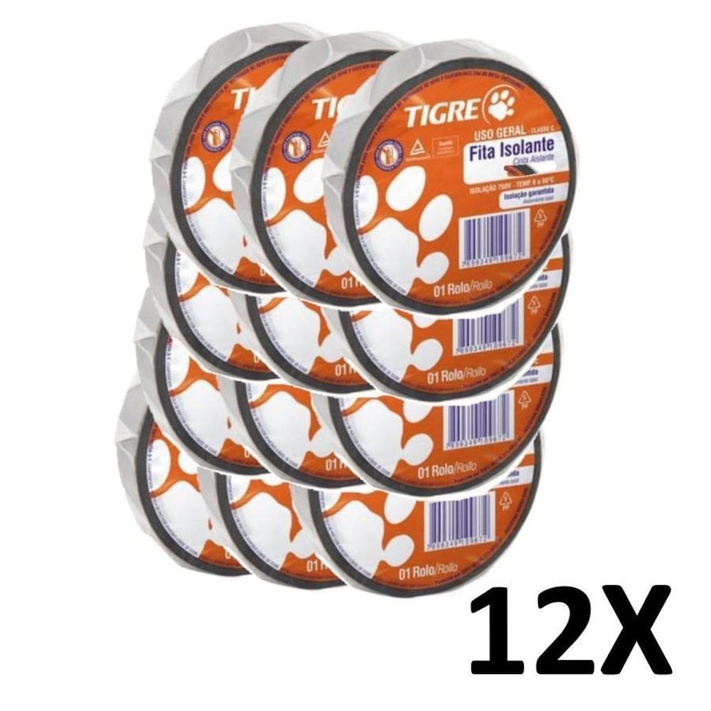 Kit 12 fita isolante retardante chamas 18mmx10m tigre