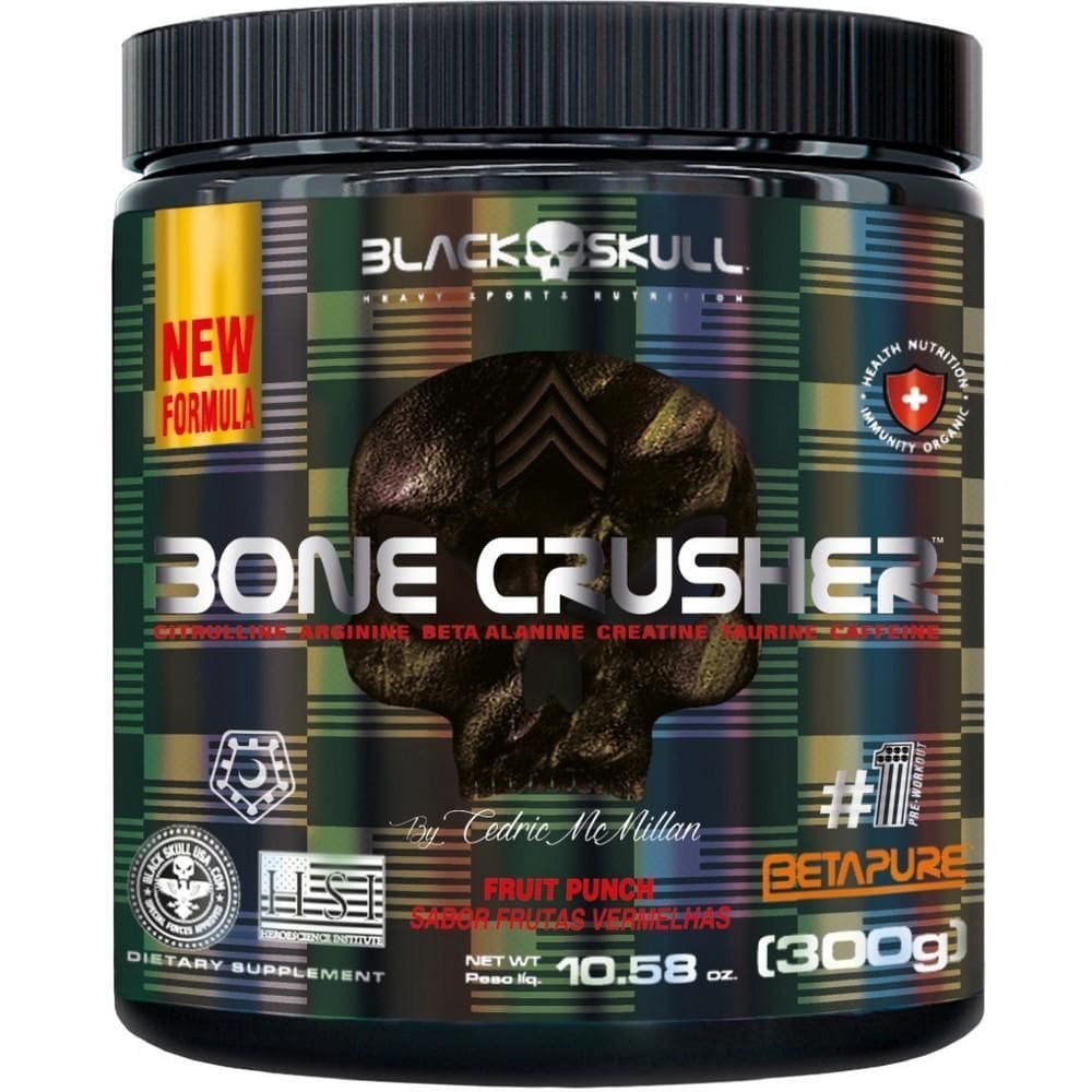 Pre treino bone crusher 300g nova formula fruit punch black