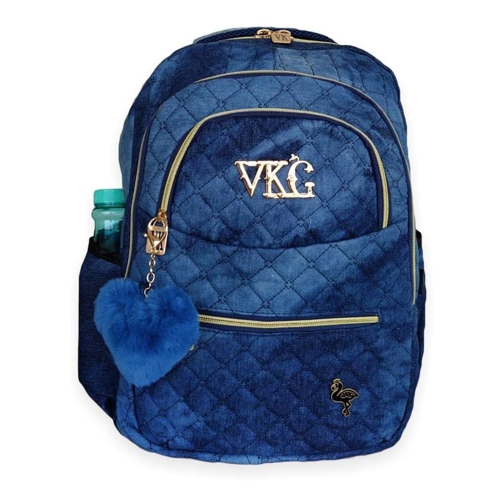 Mochila feminina jeans grande + pompom reforçada m3992