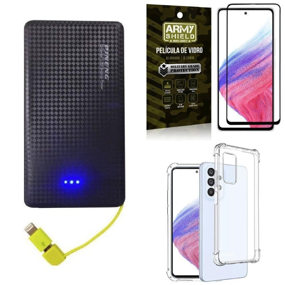 Capinha samsung a53 + carregador portátil 5k + película 3d