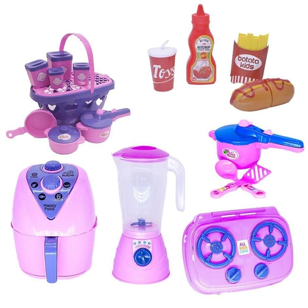 Brinquedo cozinha air fryer cesta panela pote comidinha 18pç