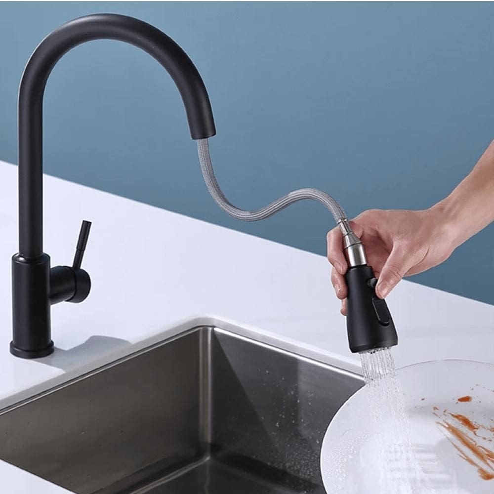 Torneira gourmet monocomando extensor ducha luxo preto fosco