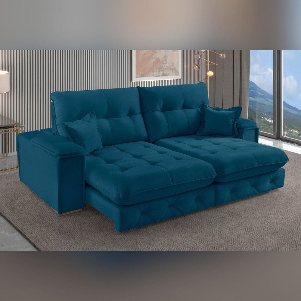 Sofá Retrátil Reclinável com Usb 190cm Istambul Yescasa Azul