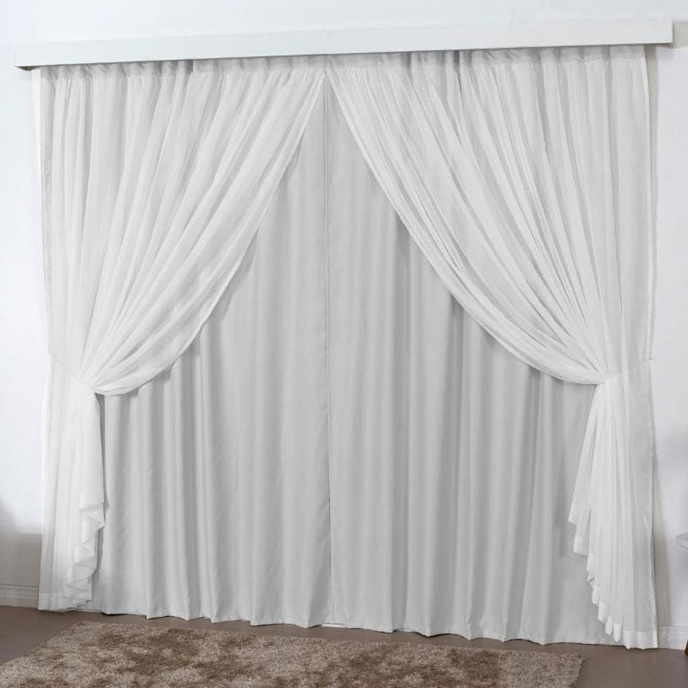Cortina sala quarto blackout voal trilho suisso 3m cinza