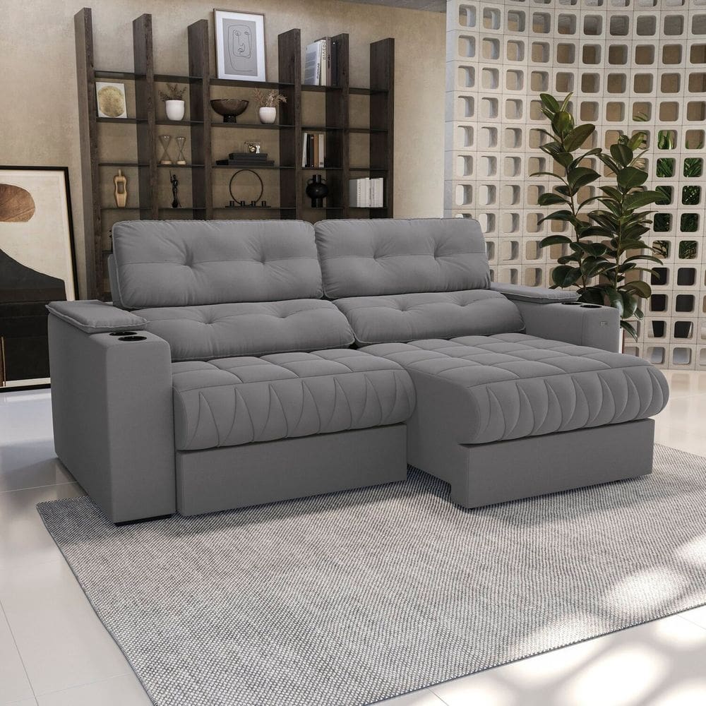 Sofá 260cm com Porta Copos Retrátil e Reclinável | Extra