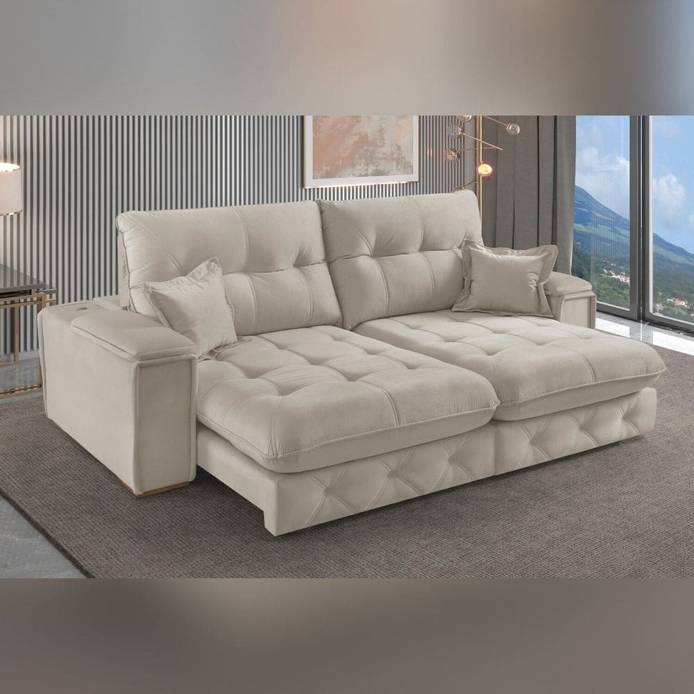 Sofá Retrátil Reclinável com Usb 250cm Istambul Yescasa OFFWHITE