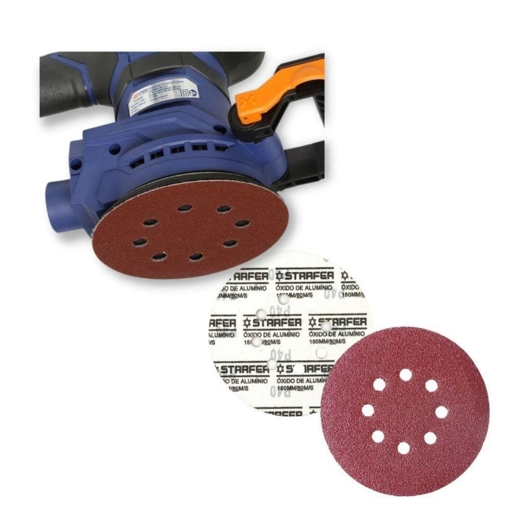 Disco de lixa tiras aderentes vermelho 150mm grão 60 starfer 10