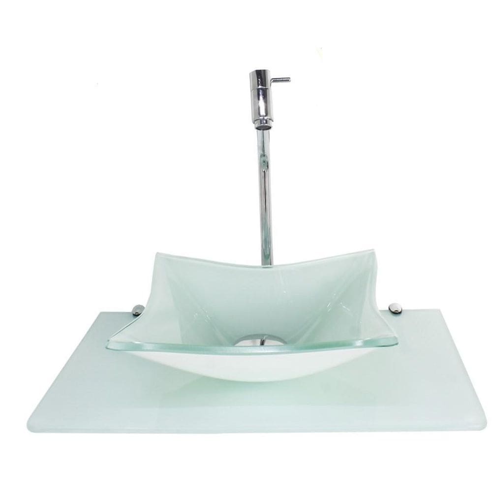 Kit cuba de vidro quadrada 10mm com tampo 50cm branco full