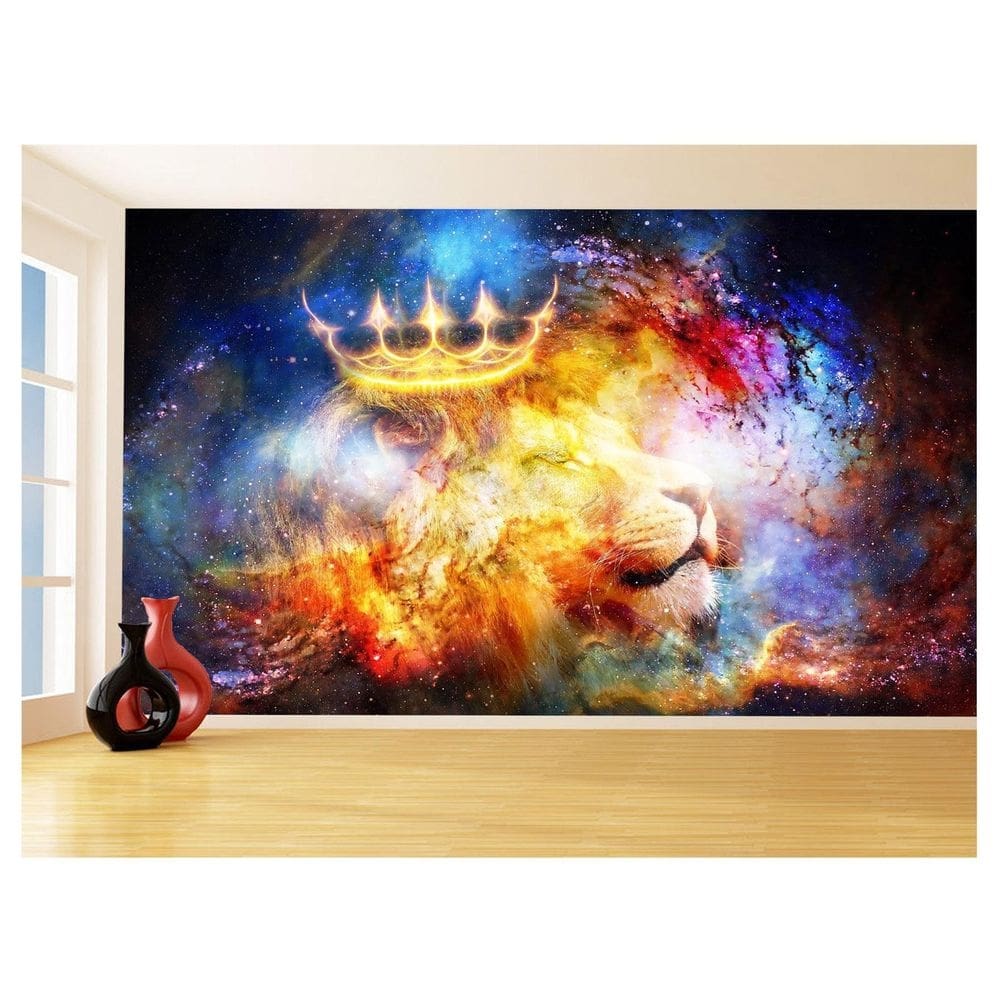Papel De Parede 3D Religioso Leão Estrelas Coroa 3,5M Rl104