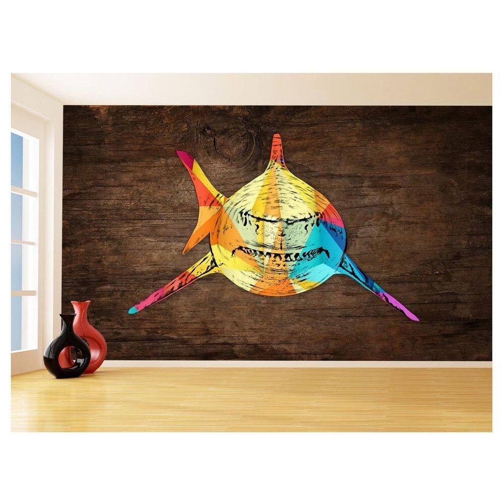 Papel De Parede Animais Pop Art Tubarão Cores 3,5M Pxa571