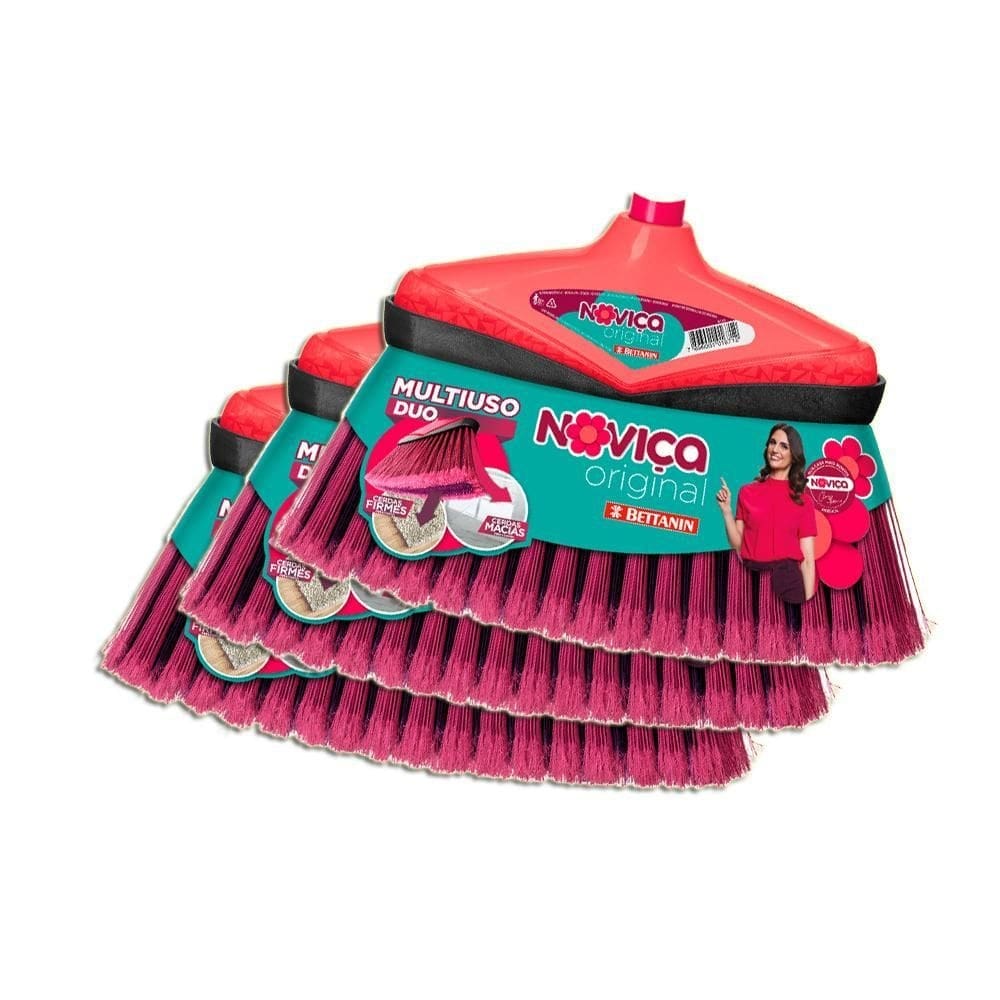 Vassoura noviça bettanin colorida sem cabo kit 3