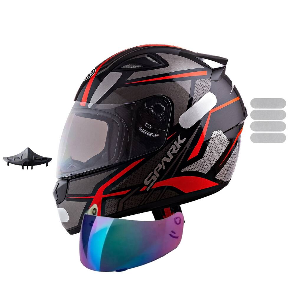 Capacete Masculino Ebf Spider Vermelho Com Narigueira Extra Mais Viseira Camaleão e Adesivo Branco