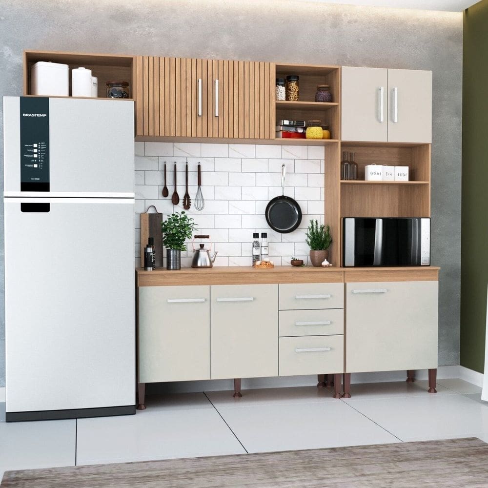 Cozinha Isabelle 8 Portas 2 Gavetas 2400 X 1990 X 390 MEL / OFF WHITE