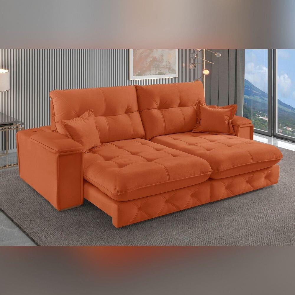 Sofá Retrátil Reclinável com Usb 230cm Istambul Yescasa Terracota