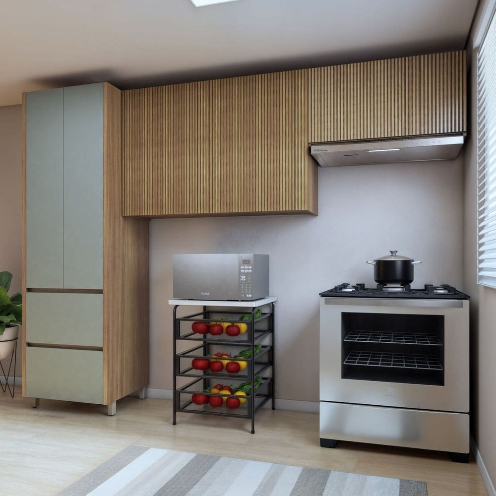 Cozinha 3 Peças Paneleiro 2 Portas 2 Gavetas, Armário Aéreo 2 Portas 120cm e Aéreo Geladeira Rainha Verde/Marrom