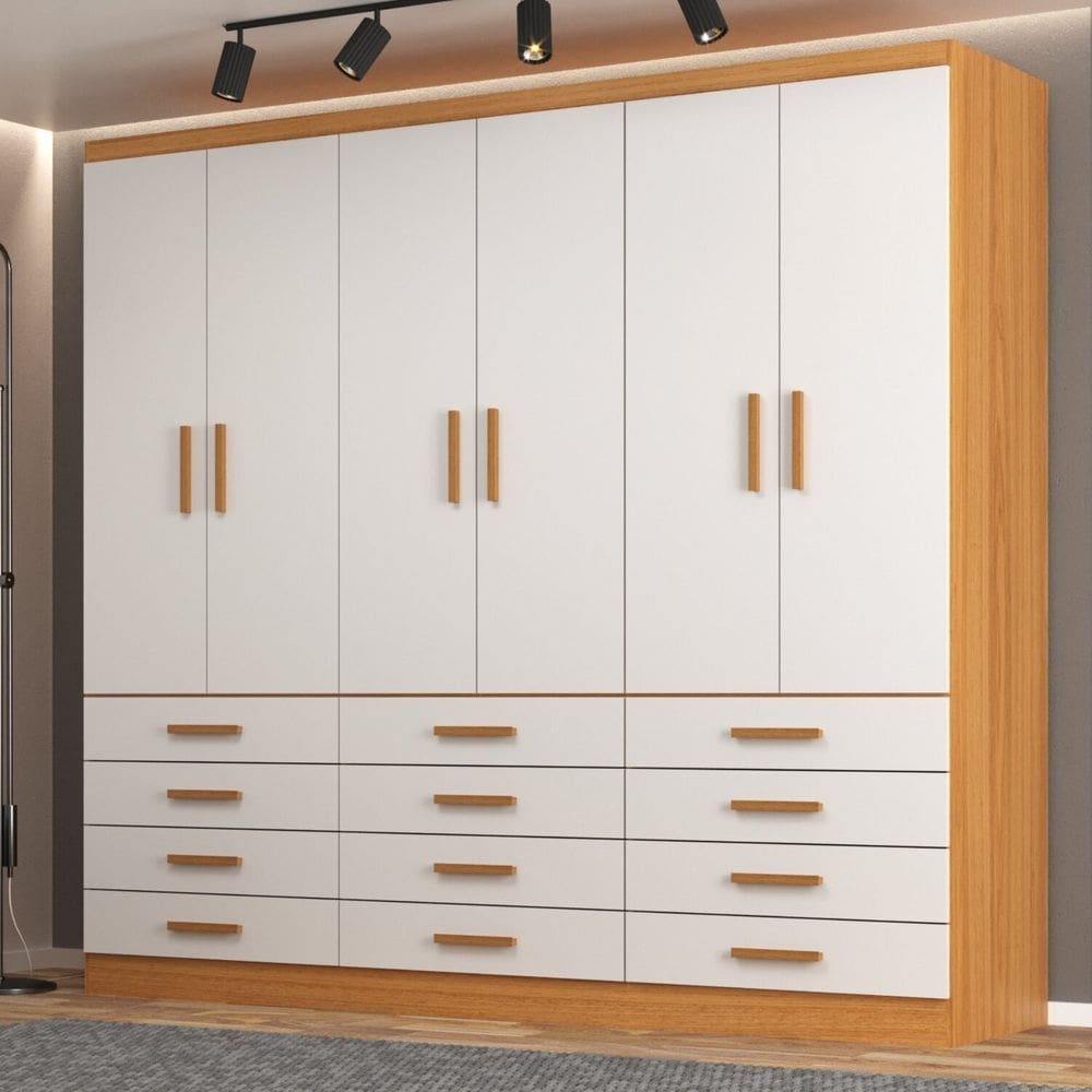 Guarda-Roupa 6 Portas e 12 Gavetas New Mônaco Branco/Cinnamomo