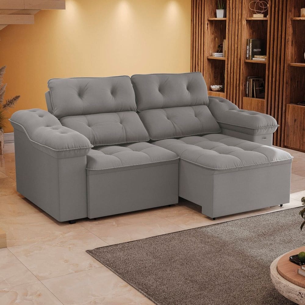 Sofá 260cm Retrátil e Reclinável Sierra Titânio