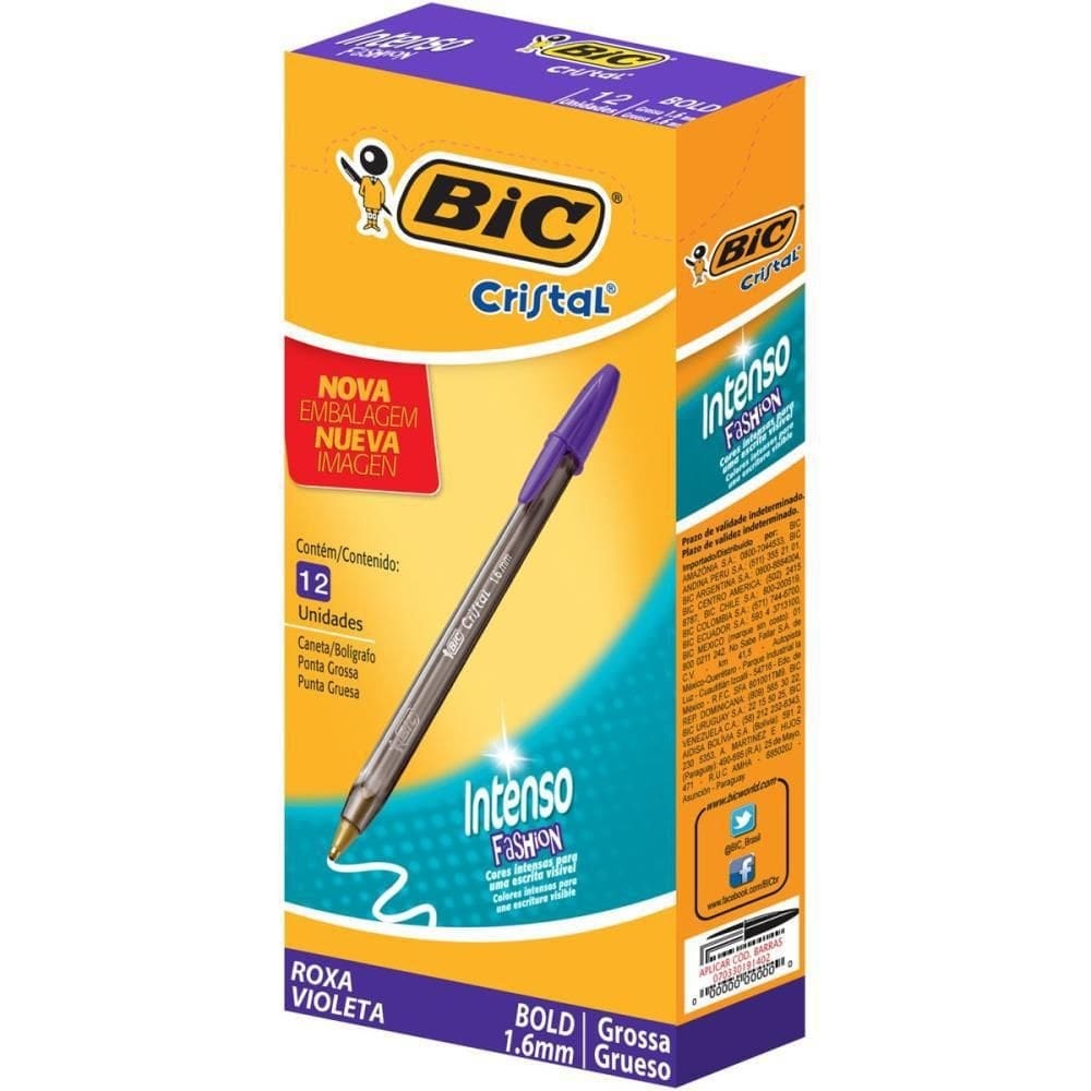 Caneta esferografica cristal bold fashion roxa bic cx/12