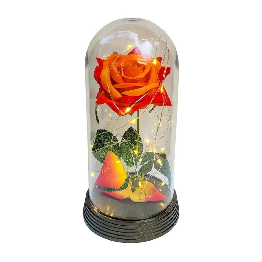 Luminária a rosa encantada laranja 20 cm base ouro quente
