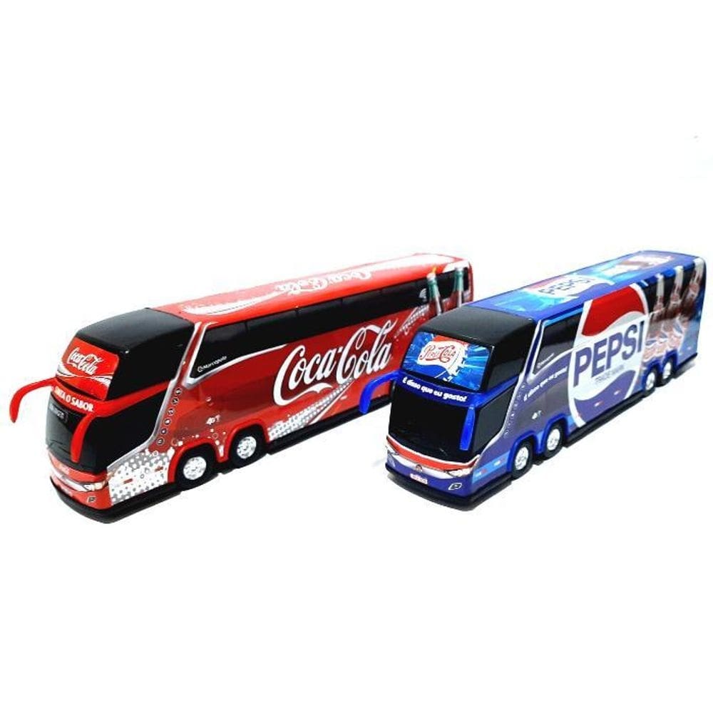 Kit 2 brinquedo miniatura ônibus coca cola e pepsi coleções