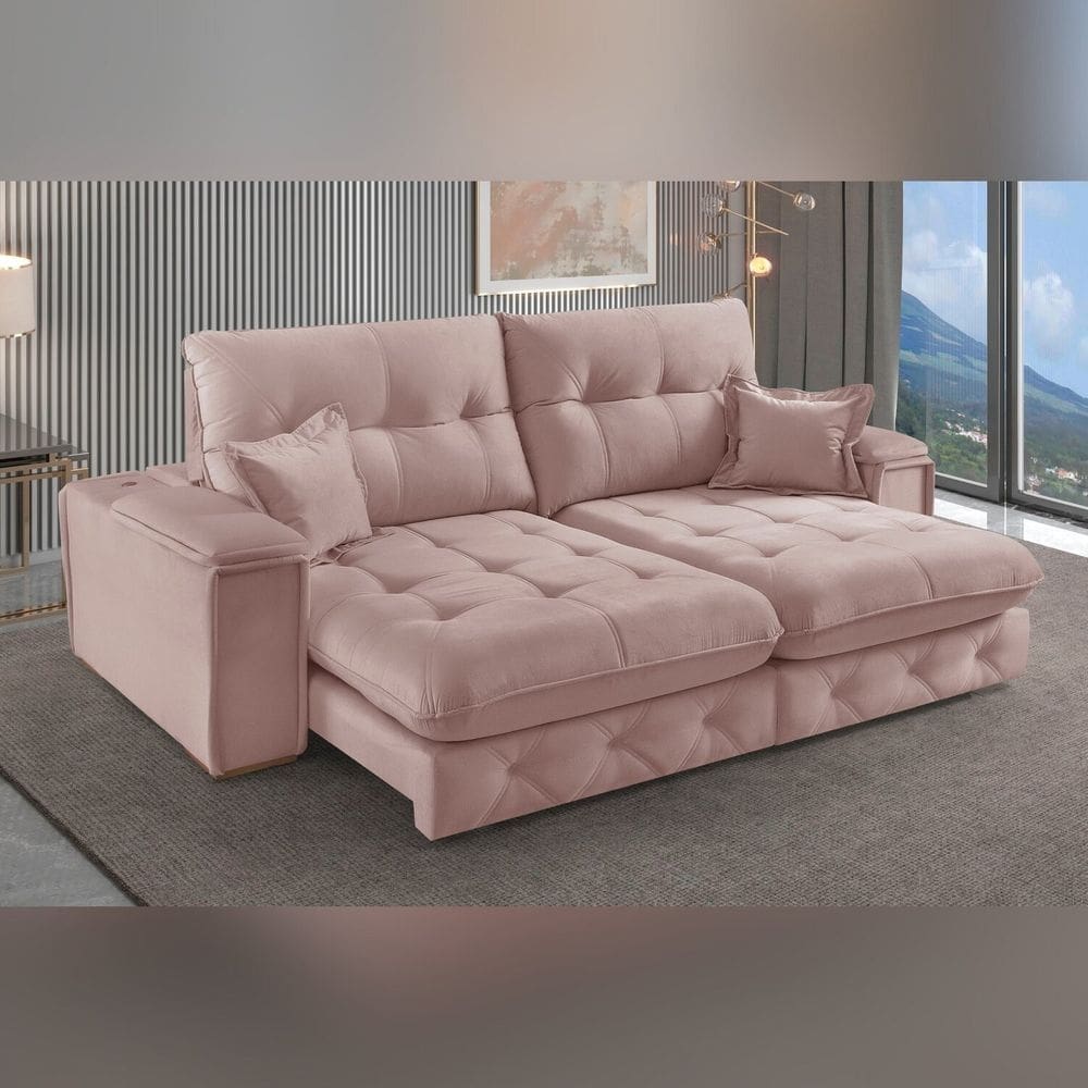 Sofá Retrátil Reclinável com Usb 250cm Istambul Yescasa Rose
