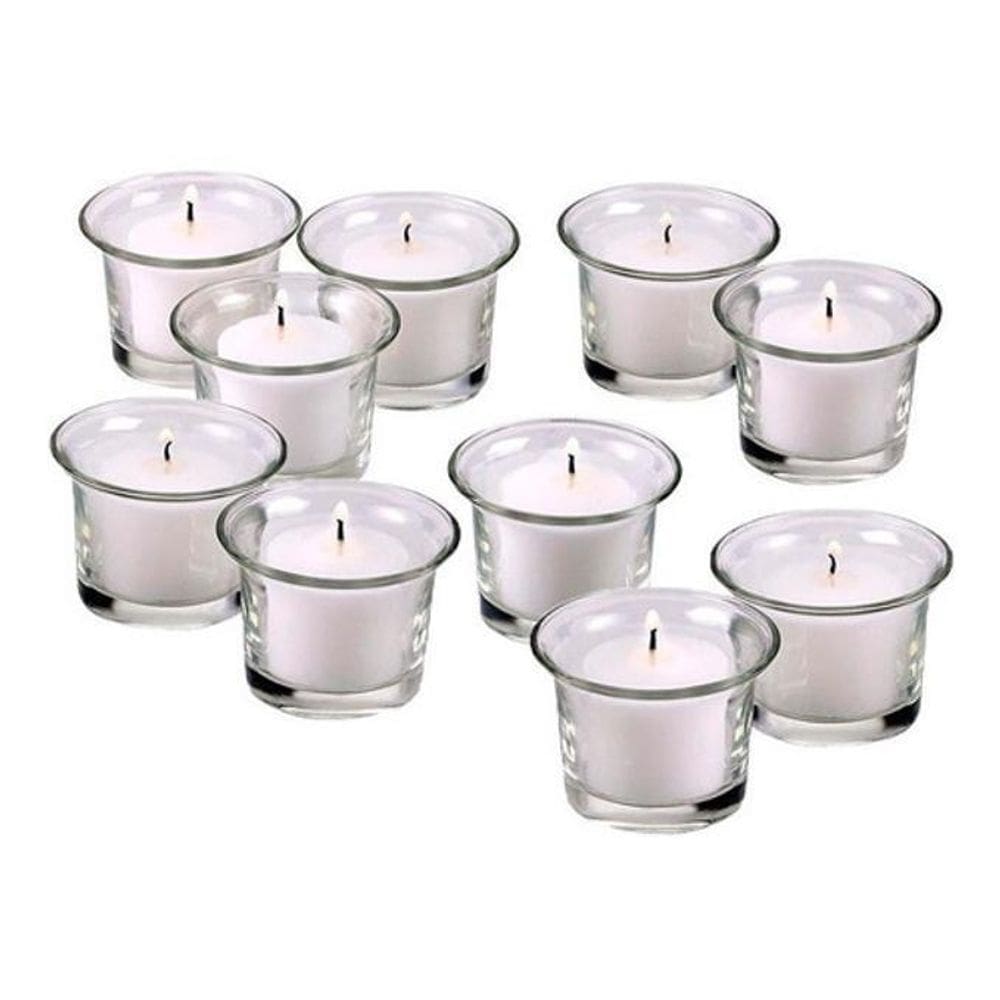 50 Mini Velas Rechauds Copo Porta Velas Vidro 7Hrs