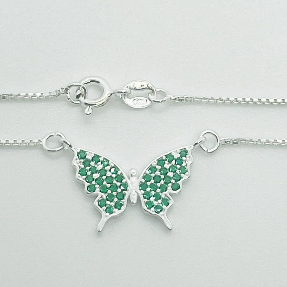 Gargantilha prata 925 borboleta zircônia 24 pedras