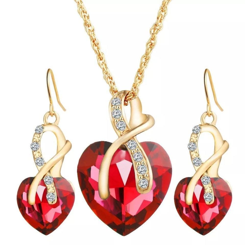Conjunto de colar e brincos formato de coração presente amor