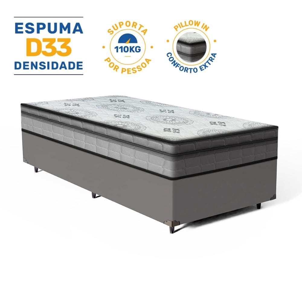 Cama Box com Colchão Espuma D33 Pillow In Anjos Ortosleep Solteiro 88x188x57cm
