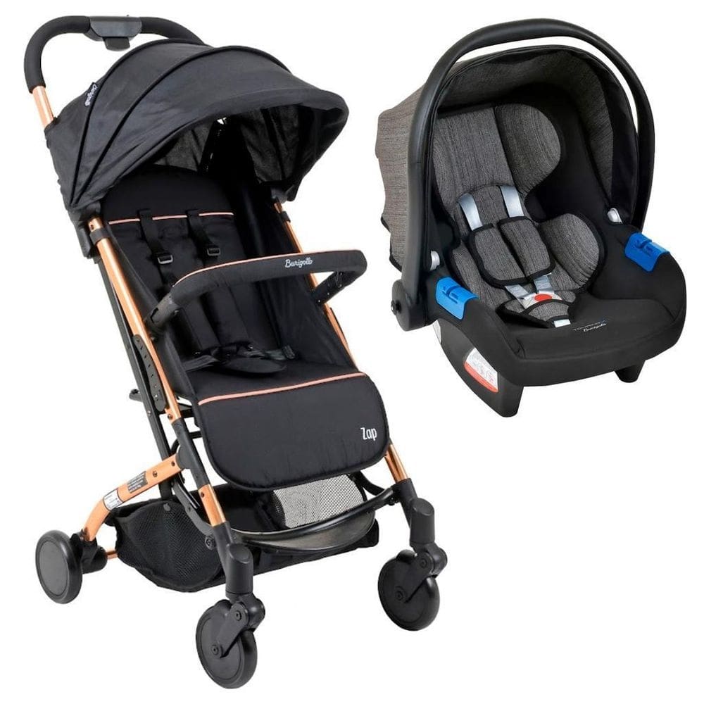 Carrinho De Bebê Zap Preto E Cobre E Bebê Conforto Touring X