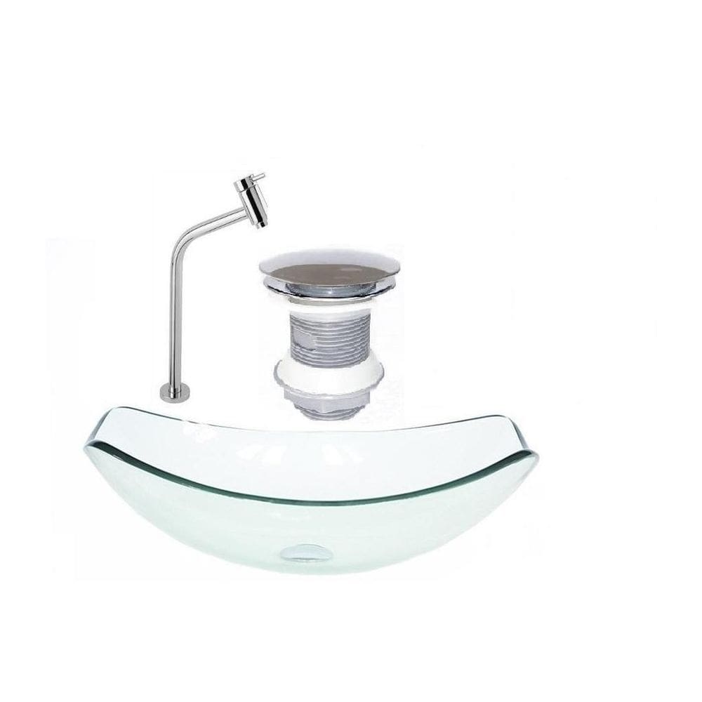 Cuba de vidro oval chanfrada 46cm jateado valvula torneira