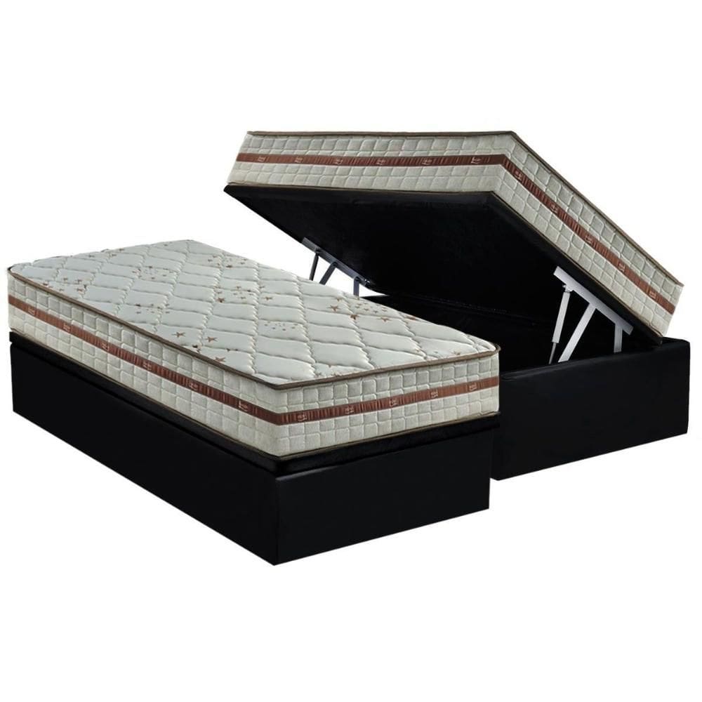 Conjunto Box Baú Solteiro: Colchão Molas Anjos MasterPocket Ensacadas Classic + Base CRC Suede Black(88x188)