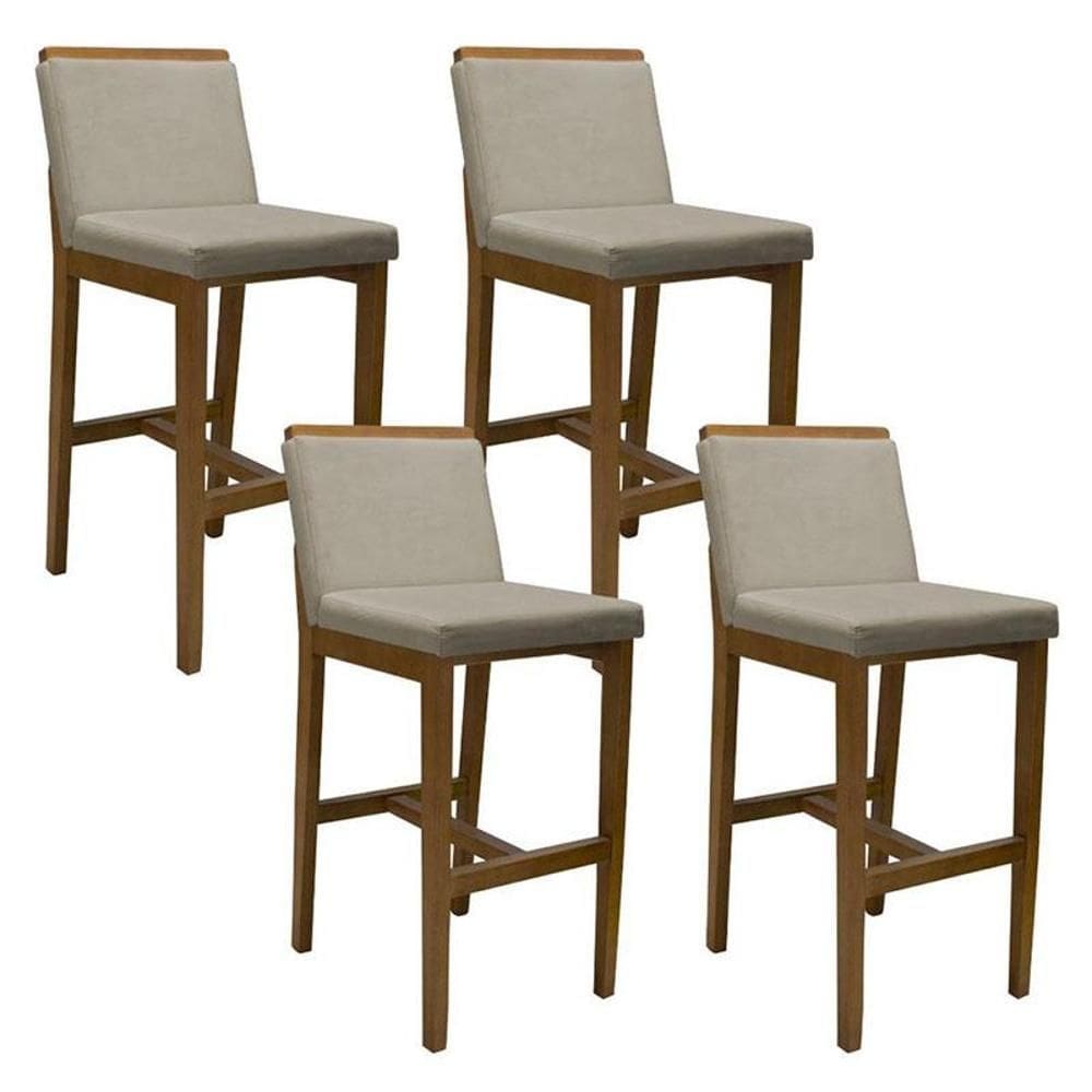 Banqueta Alta Kit 4 Peças Londres Linho Bege - Fratello