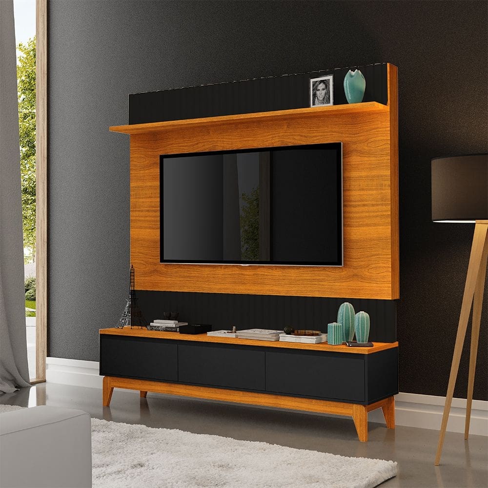 Painel para Tv Ripado até 75 Polegadas Antalya Freijo Preto